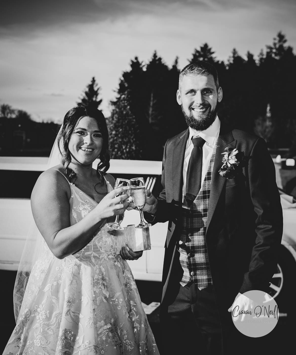 Bride & Groom sharing a glass of bubbly upon arrival at the hotel