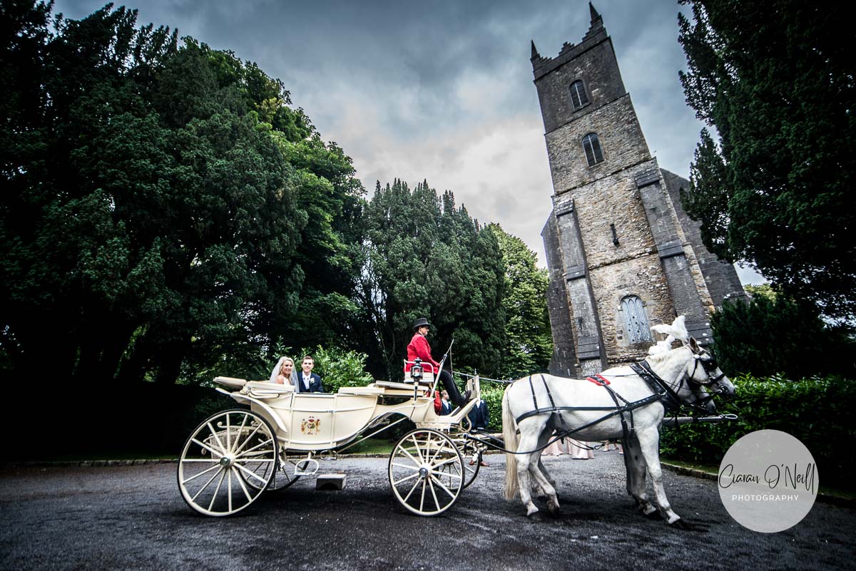Horse and carriage await the bride and groom