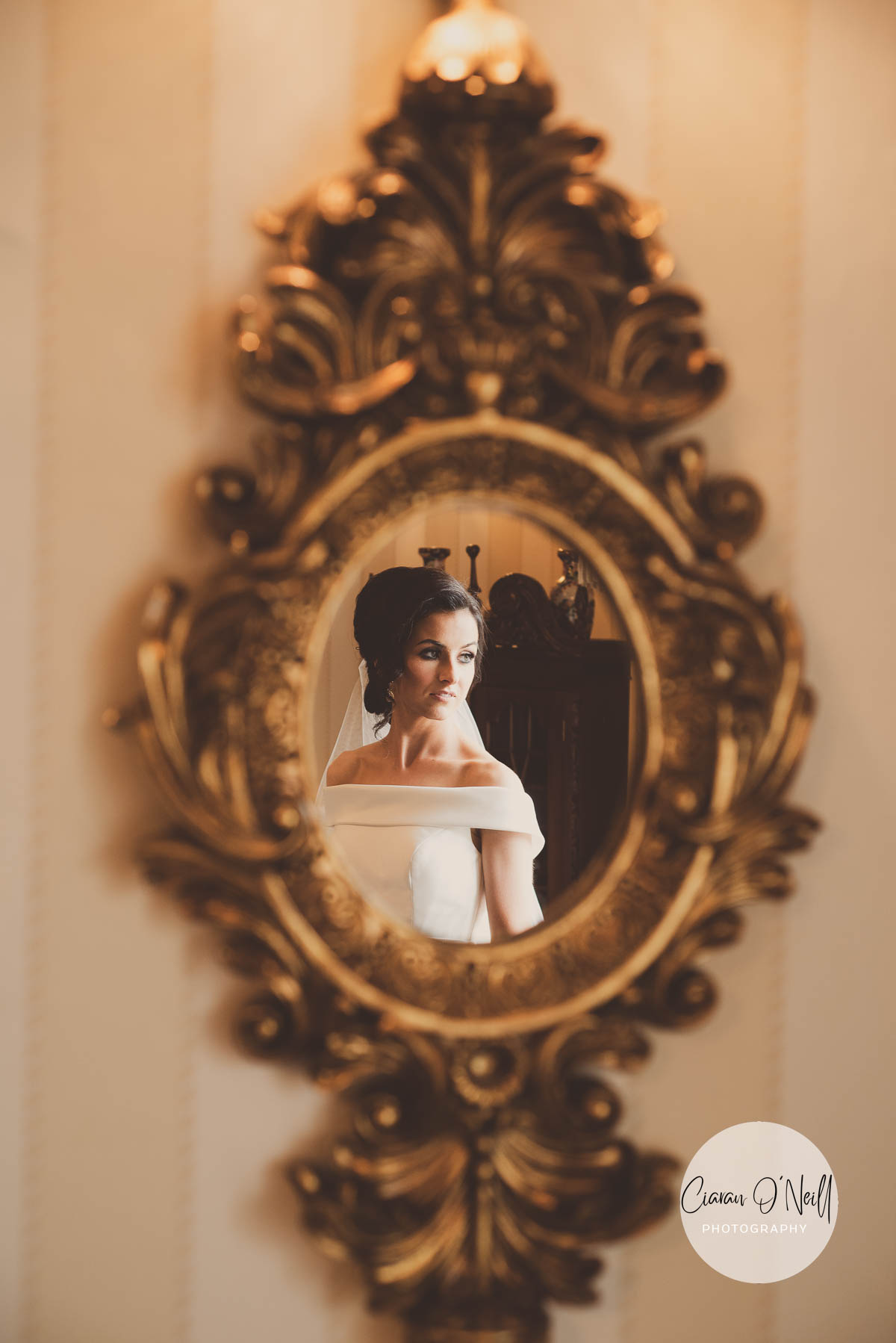 Reflection of bride in mirror