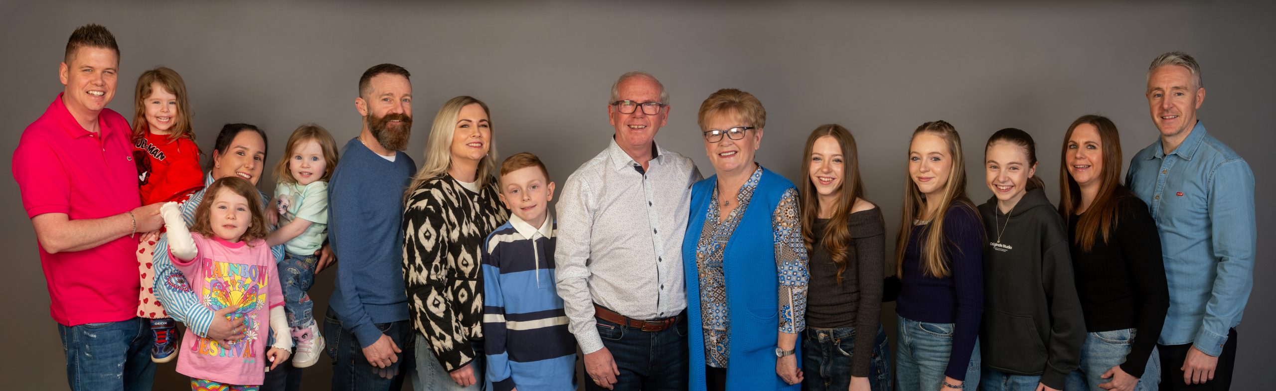 Large family group of 15 from 3 generations